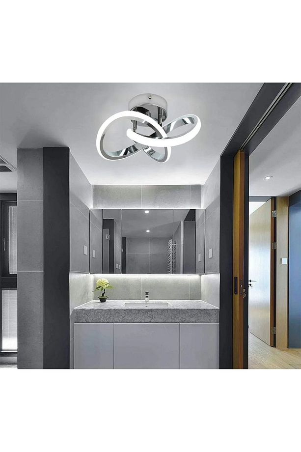 Modern Plafonyer Salon Mutfak Oturma Odası Avize Boomerang Led Avize Krom Beyaz Işık Ledli Avize - 2