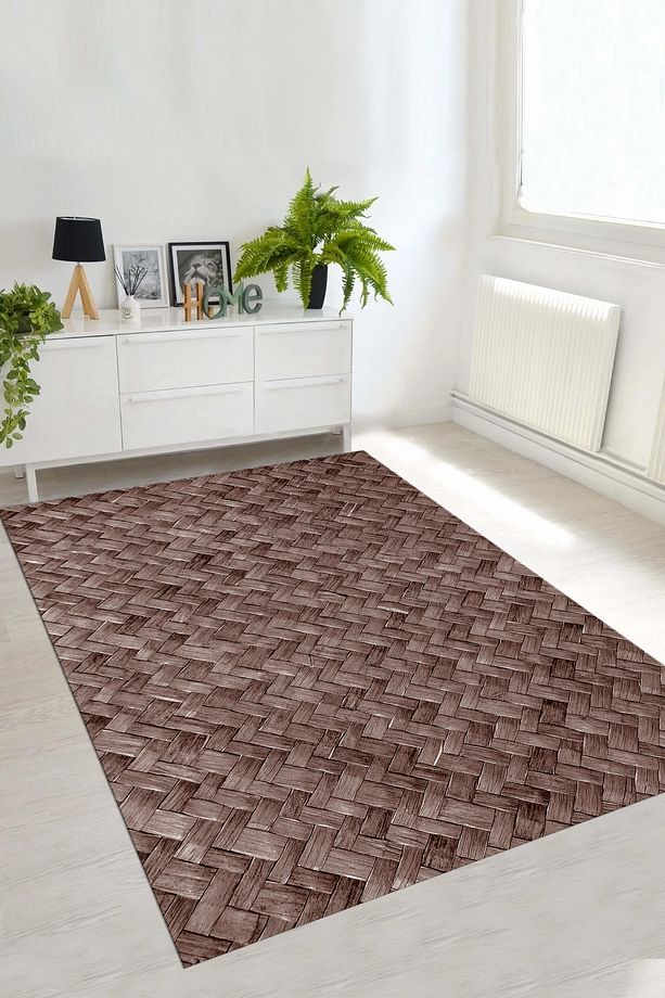 Dijital Kaymaz Taban Jüt Modern Yıkanabilir Yolluk Mutfak Salon Halısı, JÜT-51-KAHVE, - 8