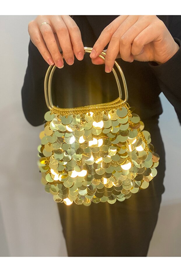 Pullu abiye gold çanta - 1