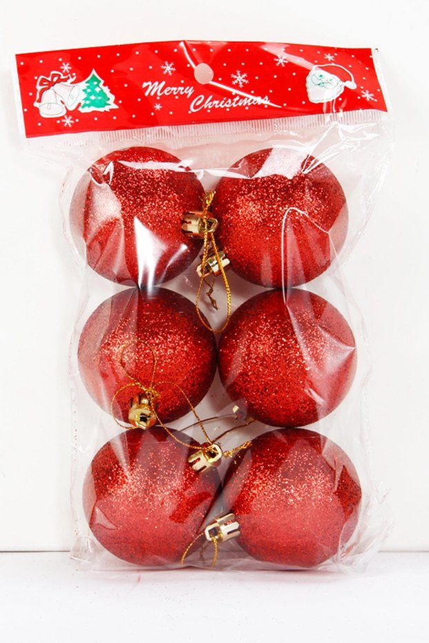 Christmas tree ornament glitter red color ball 6 cm 6 pieces