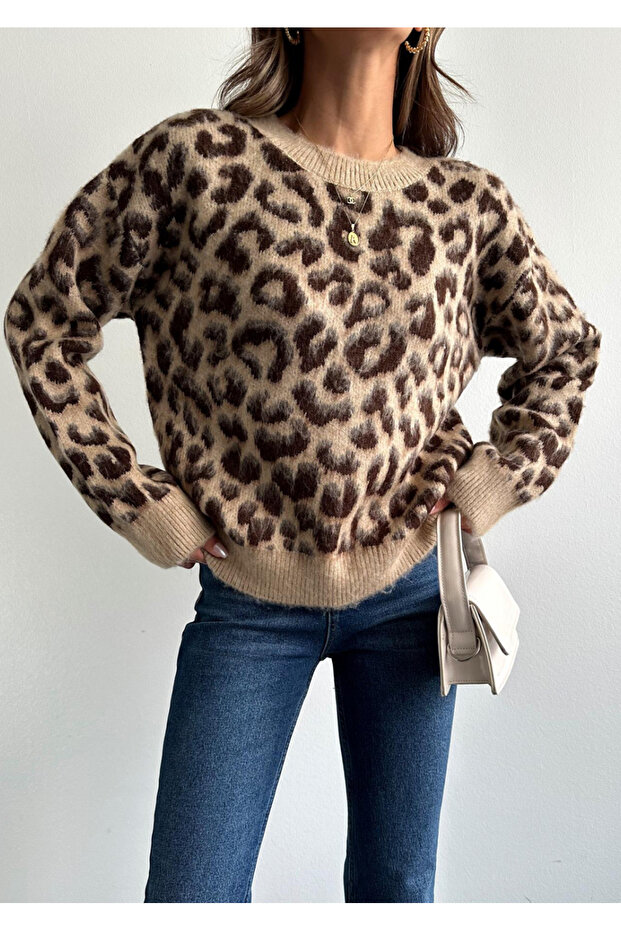 Pulover moale cu model leopard de damă - 4