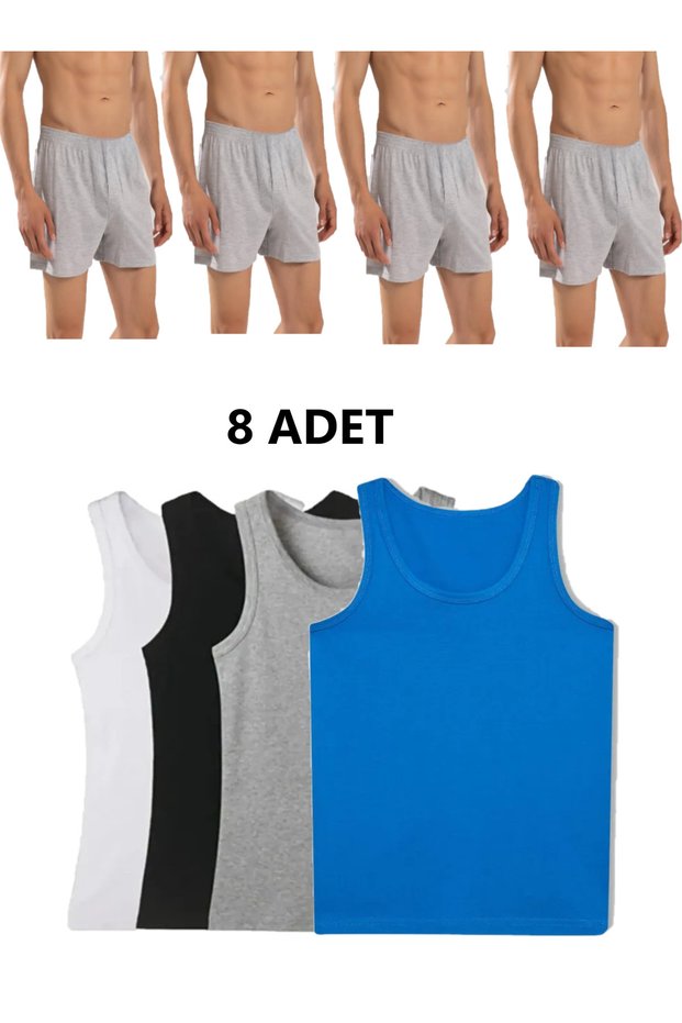 8-Piece Men's Combed Cotton Towel Waist Boxer and Singlet (4 Singlets 4 Boxers) Srn-003103