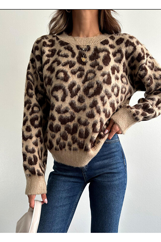 Pulover moale cu model leopard de damă - 2