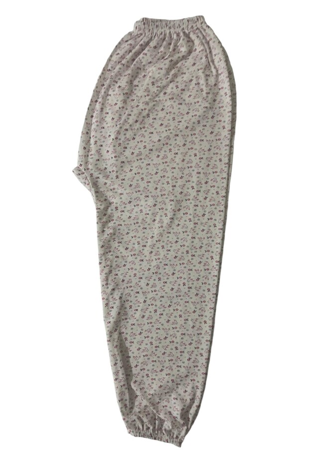Women's Winter Mother Patterned Long Elastic Waist Combed Cotton Sleepwear Ankle Elastic