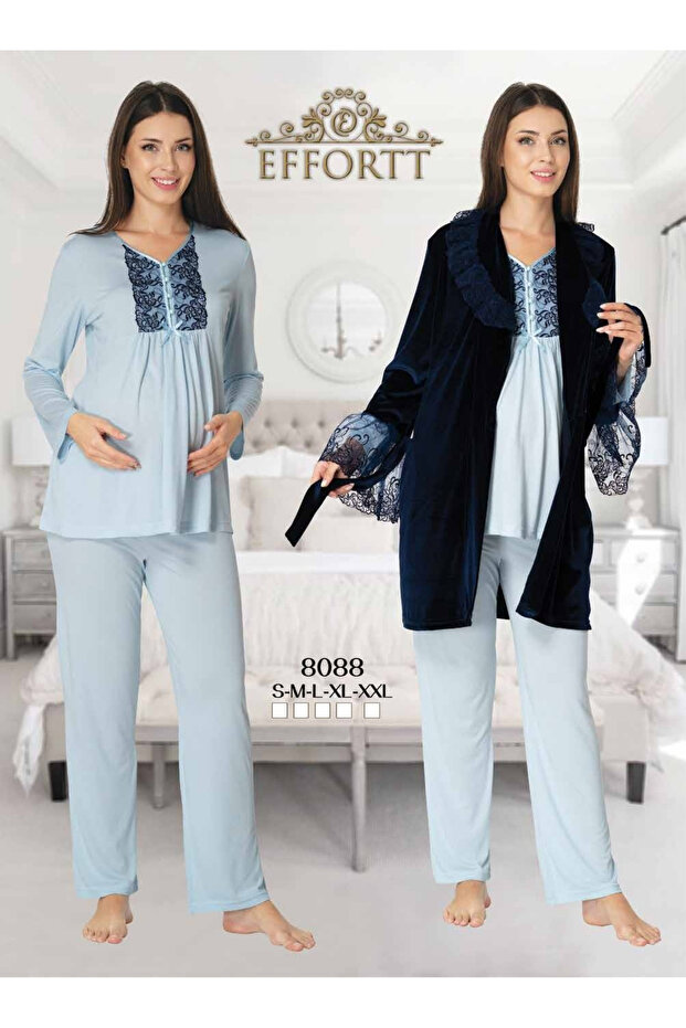 Venera Maternity Stylish Pajamas Set with Lace 3 Piece Sleepwear Set