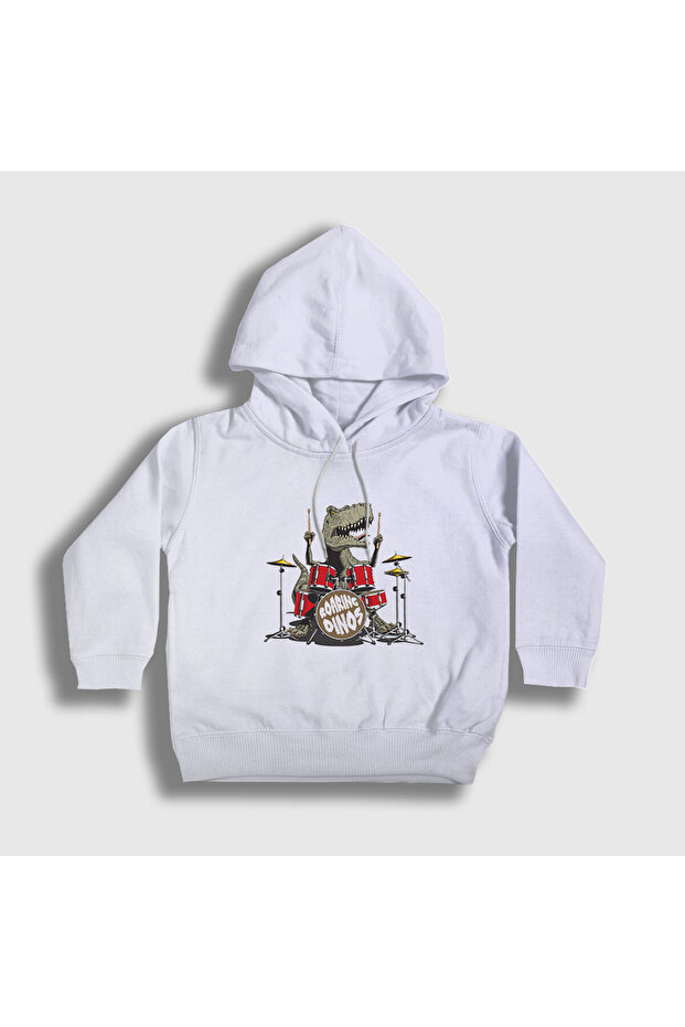 Unisex Kids White Dinos Dinosaur Drums Drum Hooded Sweatshirt370847tt