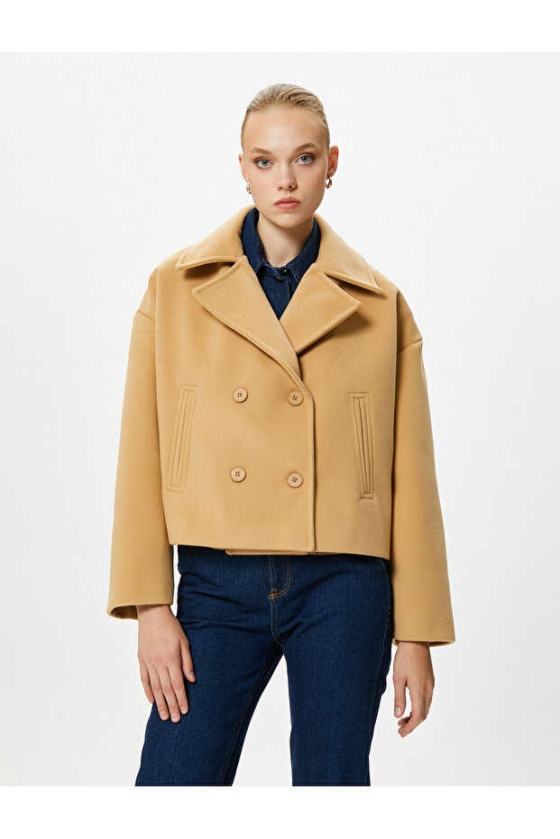 Short Stitched Jacket Double Breasted Buttoned Pocket Detailed - 3