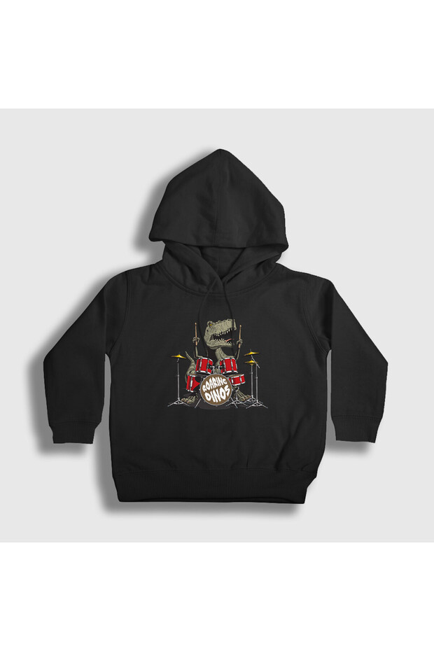 Unisex Kids Black Dinos Dinosaur Drums Drum Hooded Sweatshirt370847tt
