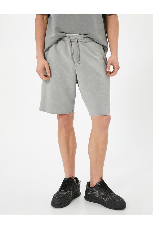 Oversize Şort Bermuda Yıkamalı Beli Bağcıklı Cepli - 3