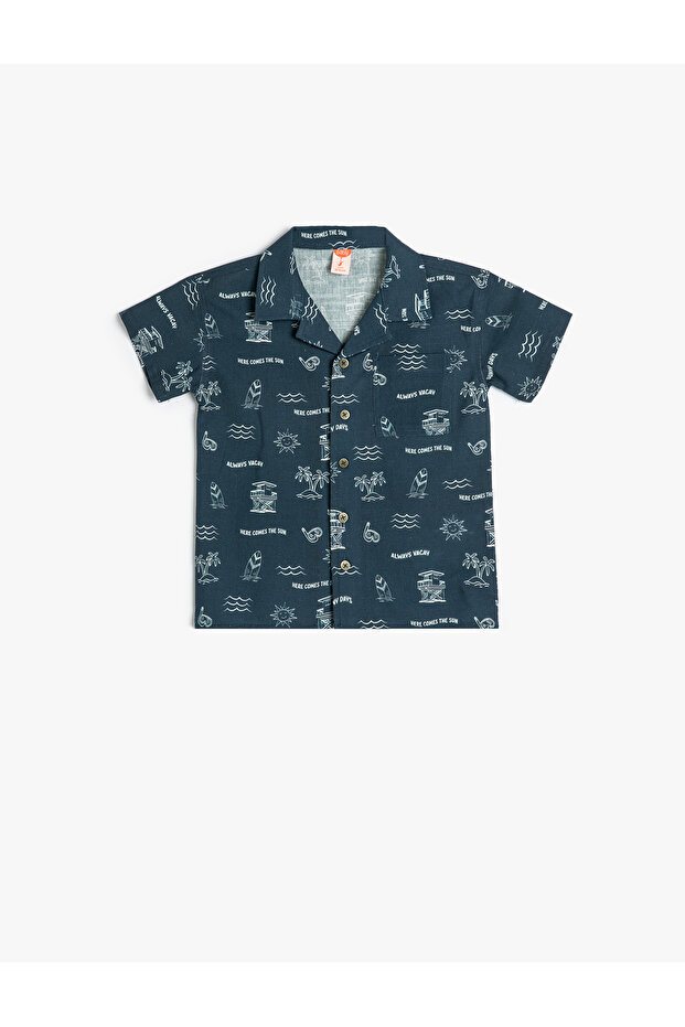 Shirt Short Sleeve Summer Themed Printed Pocket Detail