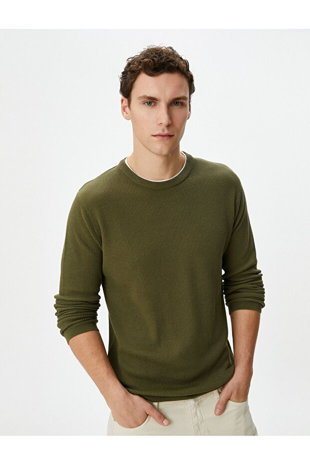 Basic Knitwear Sweater Crew Neck Fabric Detailed Cotton