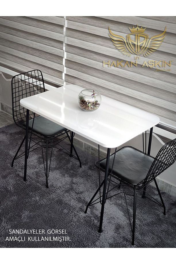 Siyah Metal Ayaklı 60x90 Cm (TEK MASA) Parlak Beyaz Eclipse 2024 Mutfak - Balkon - Çalışma Masası - 1