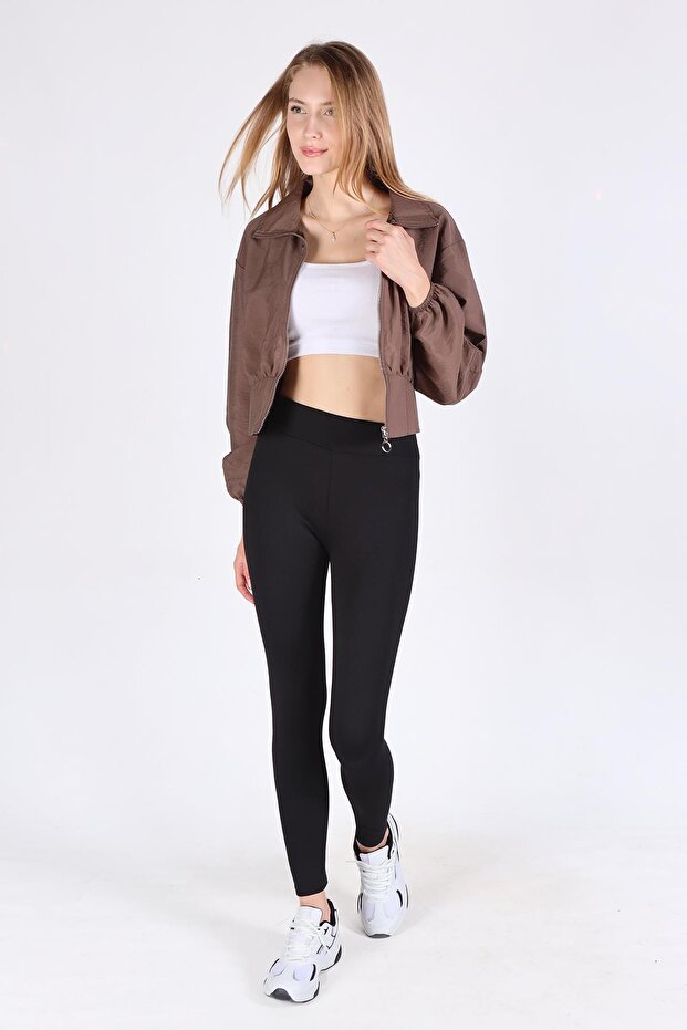 سترة قصيرة باللون البني موديل 4296A - بسحاب أمامي - 3