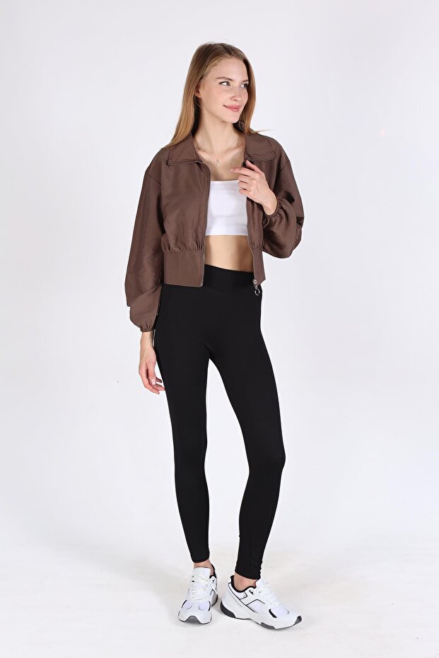 سترة قصيرة باللون البني موديل 4296A - بسحاب أمامي - 2