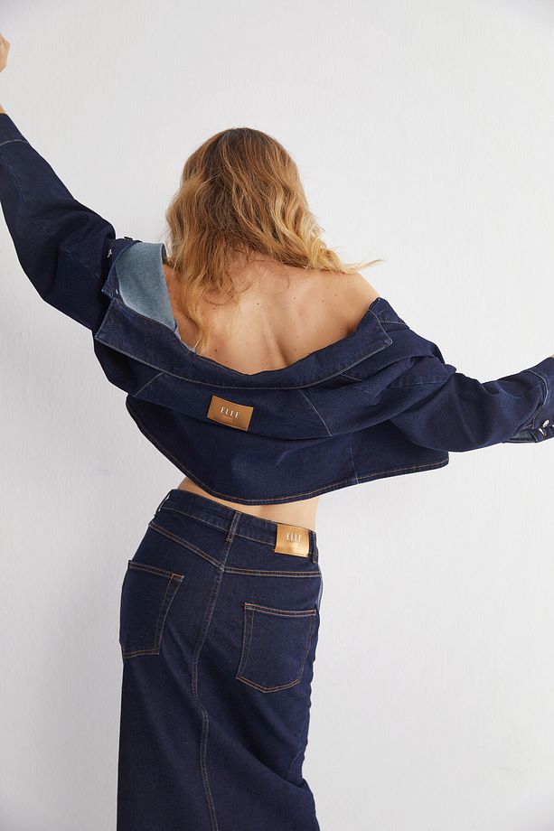 Yüksek Bel Yırtmaçlı Midi Jeans Etek - 6