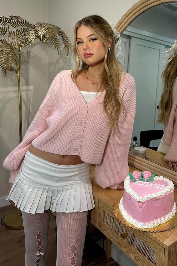 Pink Buttoned Knitwear Sweater Cardigan Sh177