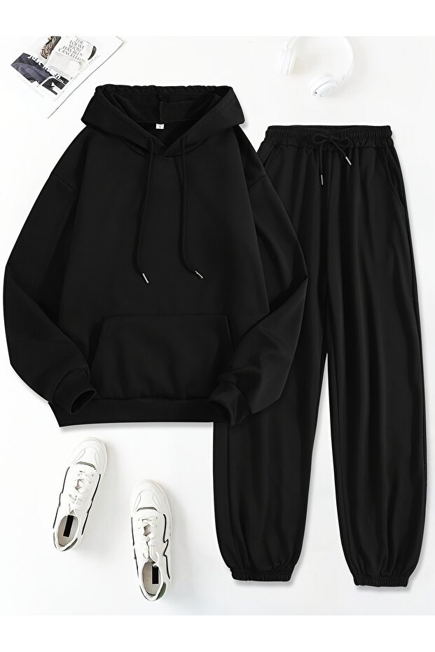 Hooded 2 Thread Tracksuit Set - Oversize Kangaroo Pocket Winter