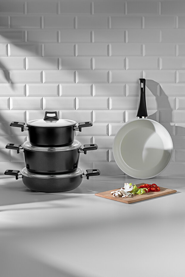 Galaxy Ceramic Siyah 7 Parça Tencere Seti - 1