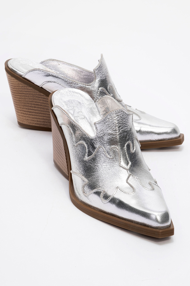Valvent women's genuine leather western slippers lame