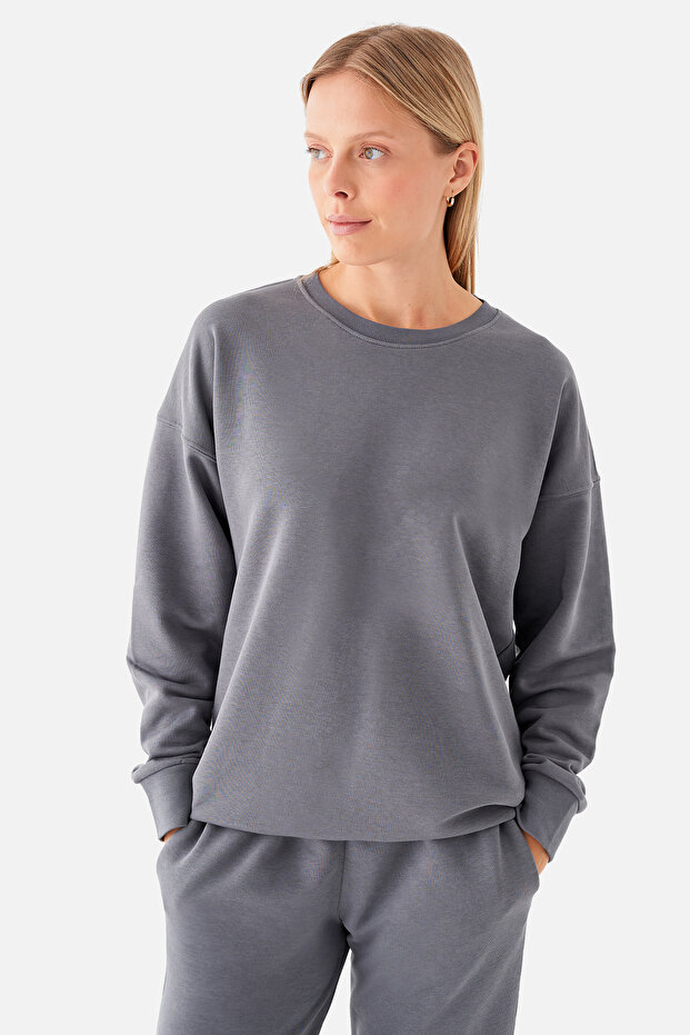 Nina Pamuklu Basic Füme Sweatshirt - 1