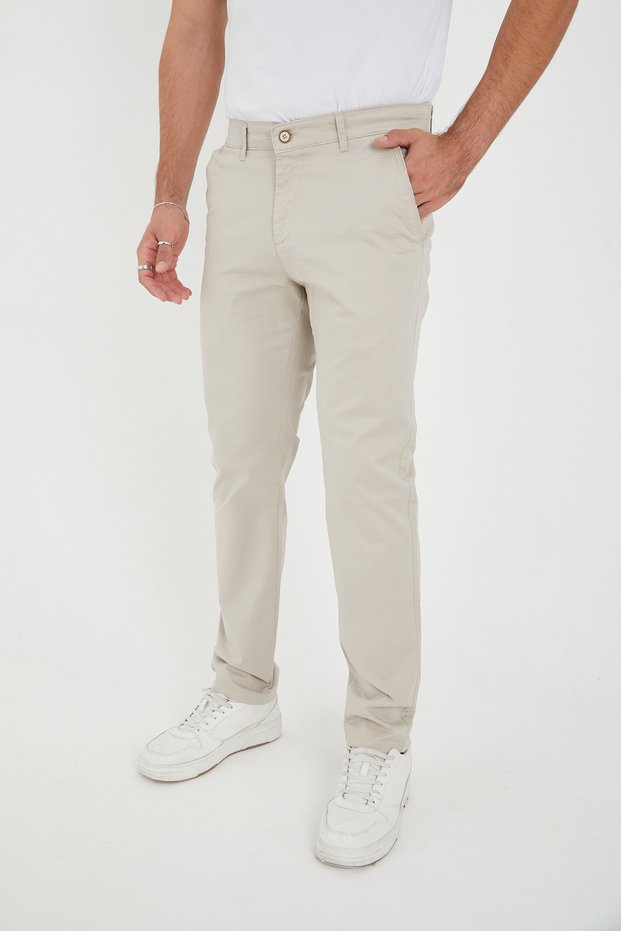 Men's Winter Gabardine Chino Trousers Regular Fit Lycra Stone