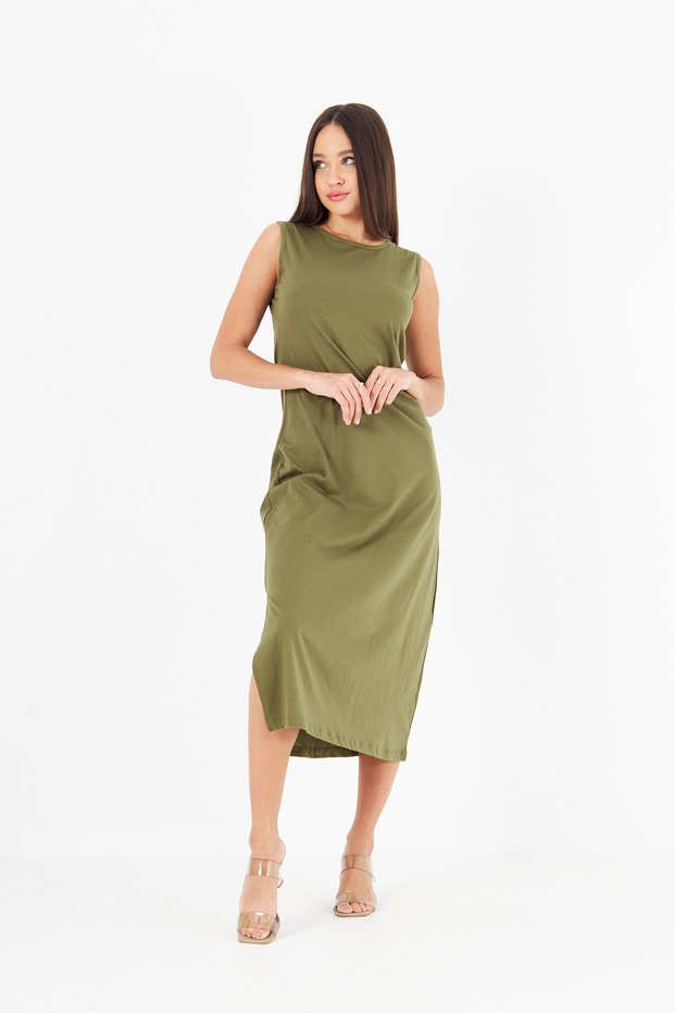 Women's Slit Cotton Jersey 125 cm Casual Dress