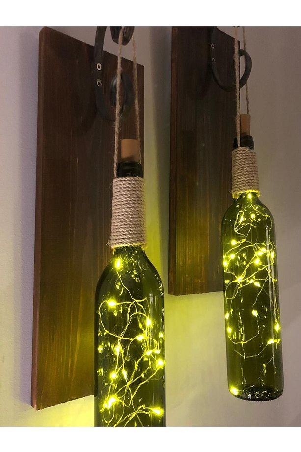 Led Işıklı Ceviz Renkli Duvar Aplik 2'li Set - 3