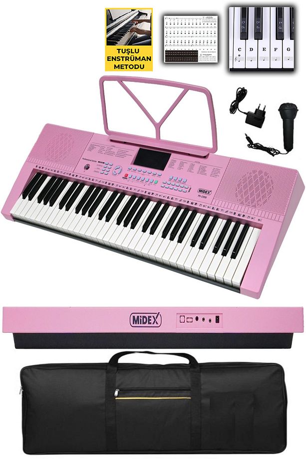 PS-2300PK 61 Tuşlu Org Seti Pembe Kaliteli Başlangıç İçin Uygun - 1