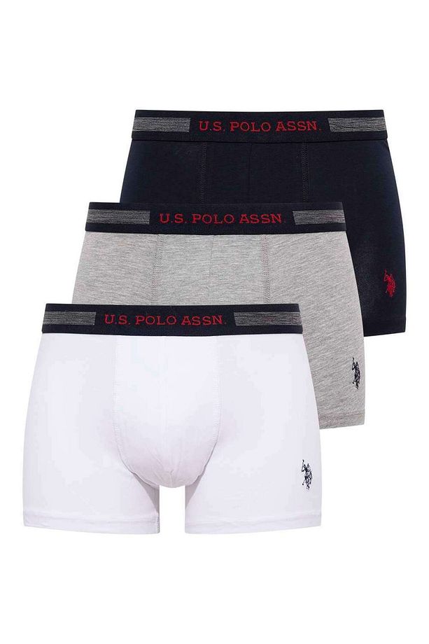 Yazılı Lacivert Gri Beyaz 3'lü Pamuklu Likralı Erkek Boxer - 1