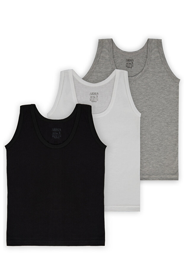 Boy's Colorful Tank Top 3 Pack 100% Cotton Combed Cotton
