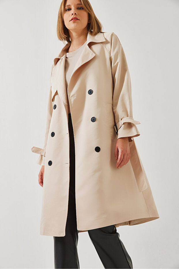 Damski dwurzędowy płaszcz typu trencz z przodu Aller Detailed 8118 60451015 - 7