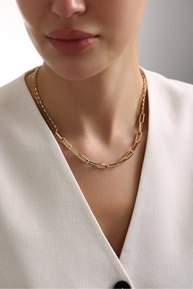 14 Ayar Altın Kalın Ataş Paper Clip Kolye - 2