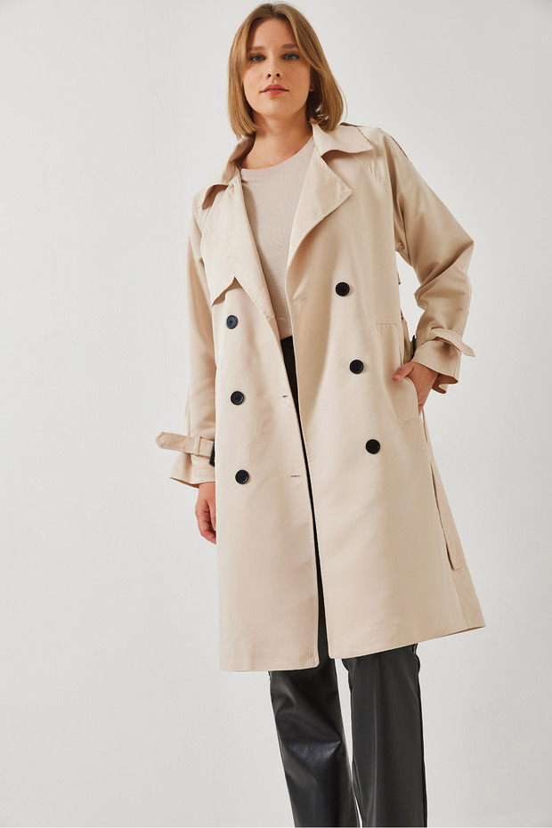 Damski dwurzędowy płaszcz typu trencz z przodu Aller Detailed 8118 60451015 - 8