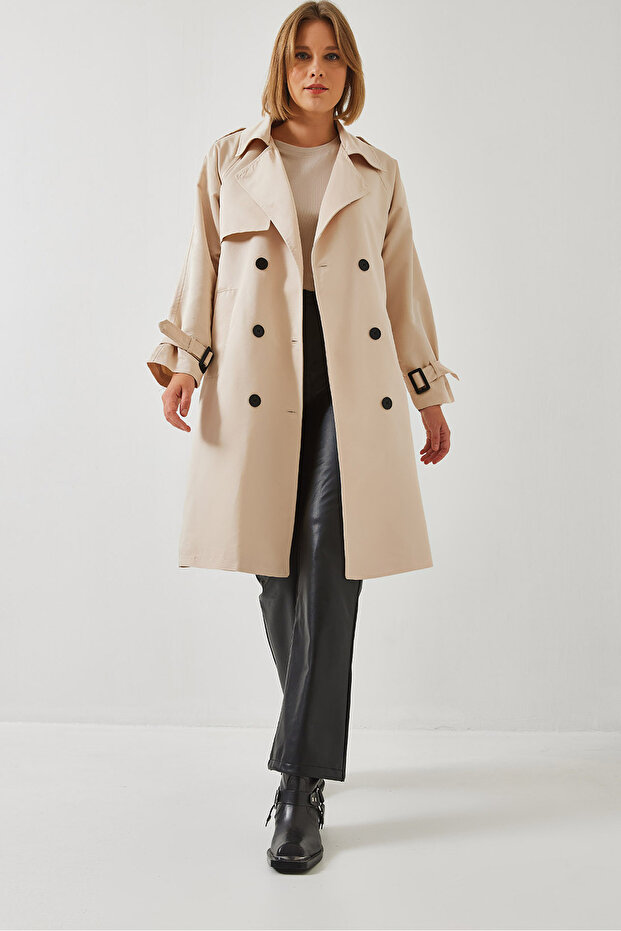 Damski dwurzędowy płaszcz typu trencz z przodu Aller Detailed 8118 60451015 - 6