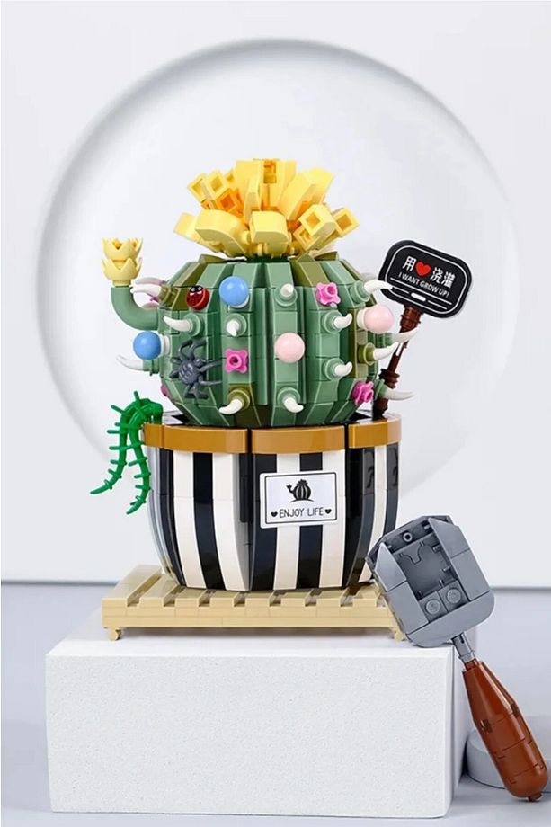 Saksılı Kaktüs Dekoratif Koleksiyonluk Çiçek Yapım Seti Yapı Blokları Yapboz Puzzle 721 Parça - 3