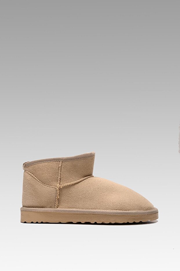 Dámské béžové ultra mini semišové boty s kožešinou uvnitř 3cm BYNDUM01 - 5