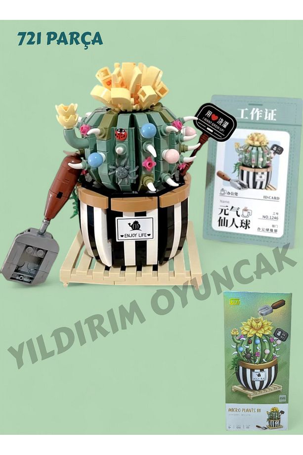 Saksılı Kaktüs Dekoratif Koleksiyonluk Çiçek Yapım Seti Yapı Blokları Yapboz Puzzle 721 Parça - 1