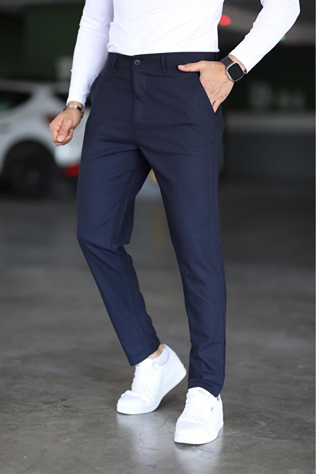 Men's Navy Blue Color Italian Cut Slim Fit Quality Fabric Trousers