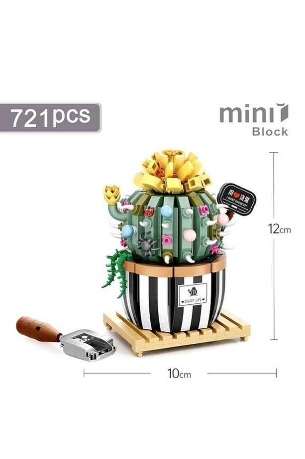 Saksılı Kaktüs Dekoratif Koleksiyonluk Çiçek Yapım Seti Yapı Blokları Yapboz Puzzle 721 Parça - 2