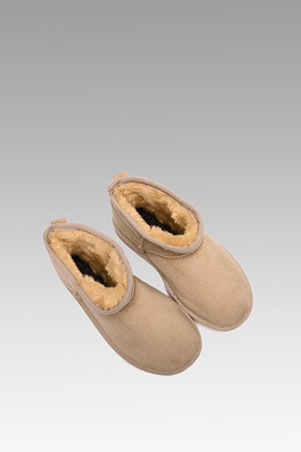 Dámské béžové ultra mini semišové boty s kožešinou uvnitř 3cm BYNDUM01 - 6