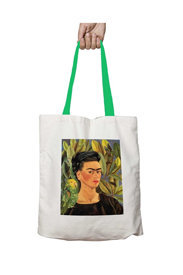 Fk Leaf Portrait Washable Shoulder Bag with Green Handles