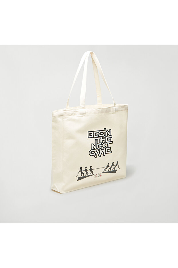 Typographic Print Shopper Bag with Double Handle - 1