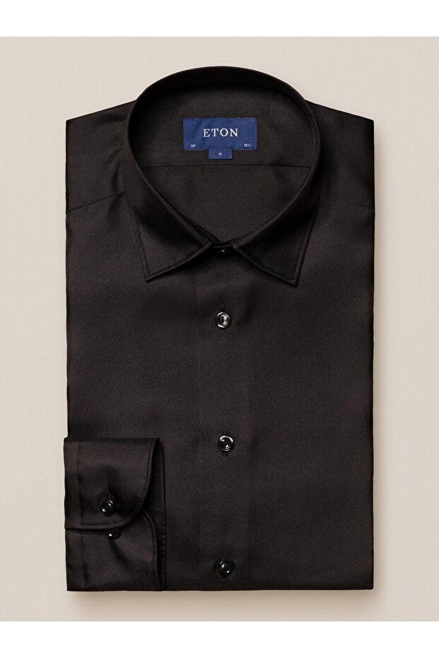 Siyah İpek Twill Gömlek - 2