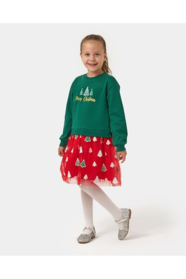 Girl's Tutu Christmas Tree Print Dress