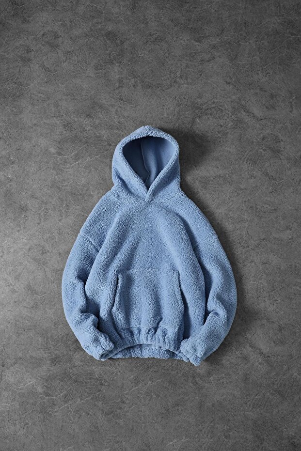 Men's Blue Basic Plush Sweatshirt - 1