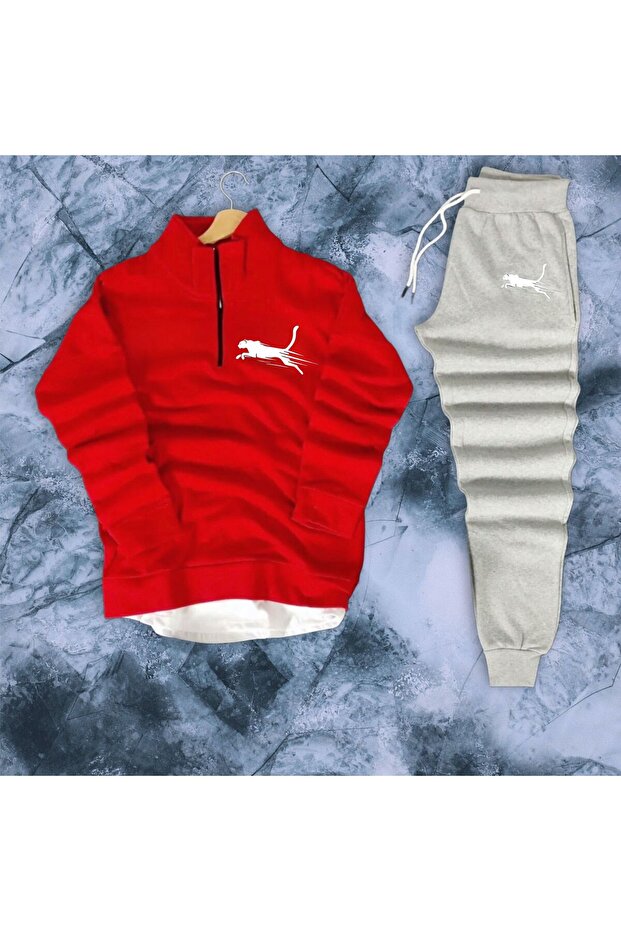 Custom Graphic Pattern Tracksuit Set with Half Zipper 6 Colors - 1