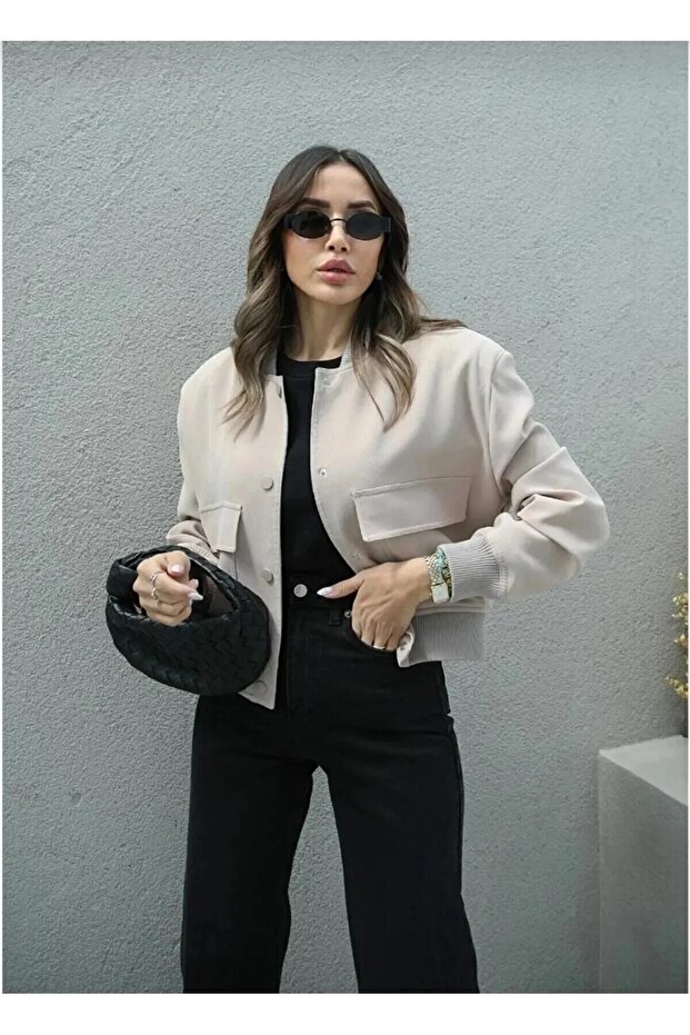 Dalgıç Kumaş Çift Cepli Bomber Ceket - 2