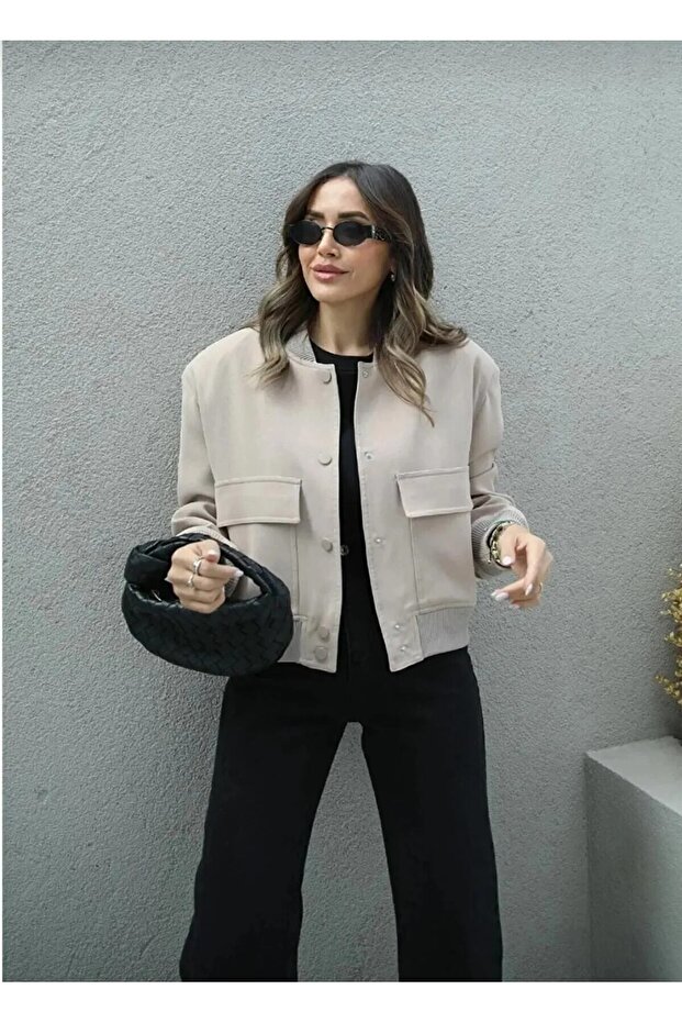 Dalgıç Kumaş Çift Cepli Bomber Ceket - 3