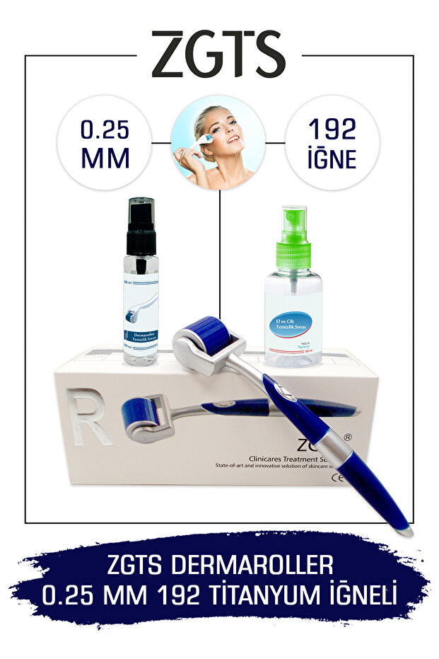 Dermaroller - 0.25 mm Size - 192 Titanium Needles - Hair, Beard, Facial and Skin Care Derma Roller