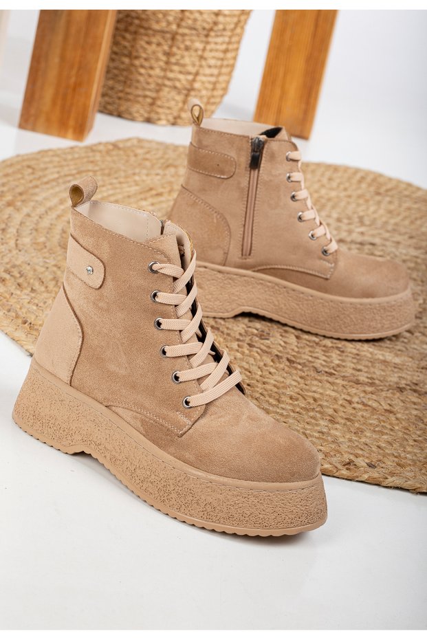 Women's Mink Suede Stoned Stylish Orthopedic Lace up and Zippered Boots